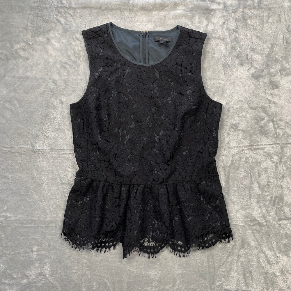 J. Crew Black Lace Peplum Tank Top Womens Sleeveless Zipper Size 2